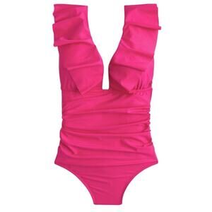 J.Crew Women's Ruched Ruffle One-Piece Swimsuit Size 10 Radiant Fushia NEW